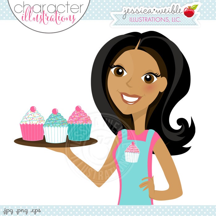 Woman Decorating Cupcakes dark woman with cupcakes cupcake baker character illustration Woman Decorating Cupcakes dark woman with cupcakes cupcake baker character illustration