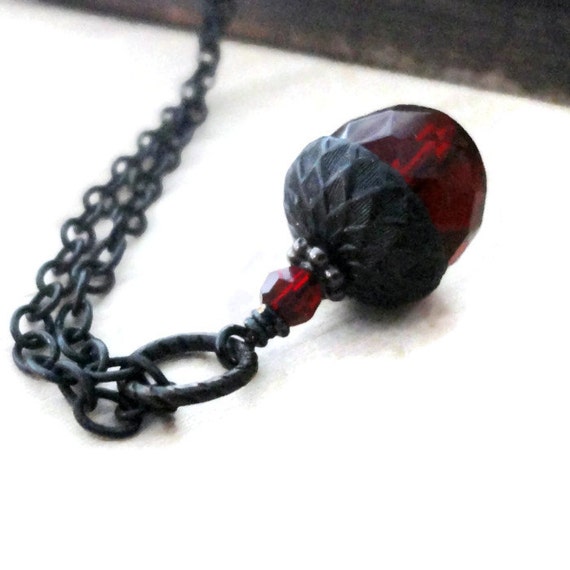 Red Acorn Necklace Dark Victorian Acorn Jewelry Nature Jewelry Gift for Nature Lover Fall Wedding Bridesmaid Jewelry