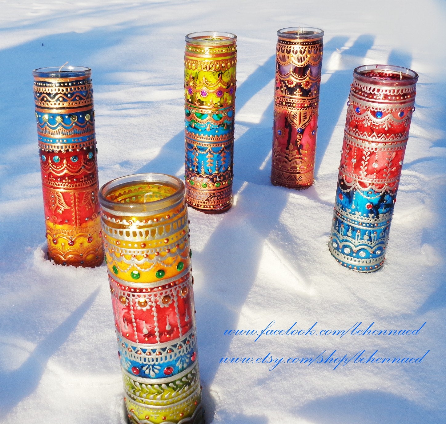 Bohemian Henna Mehndi Mexican Prayer CandleYellow Red