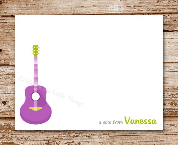 Set of 8 Guitar Note Cards, Notecards | Personalized Stationery | Acoustic Guitar, Rockstar | Thank You | Color Choices Il_570xn