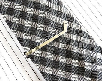 Hockey Stick Tie Clip- Hockey Tie Bar- Sterling Silver Ox Finish- Silver, Brass, and Brushed Finishes