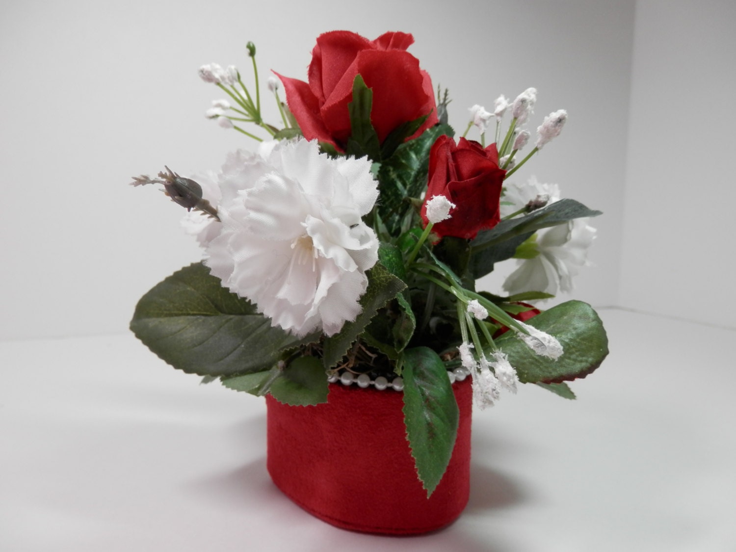 7 Silk Flower Arrangement Red Roses White Carnations By 2lewa