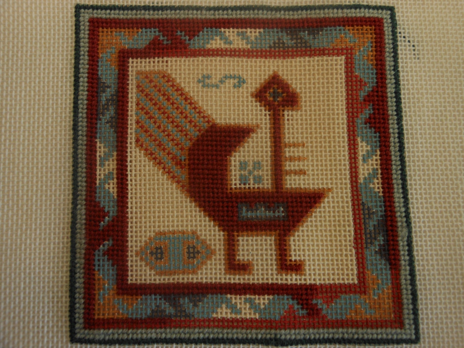 Vintage needlepoint canvas Southwest turkey by focusoninteriors123