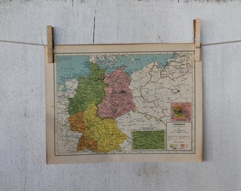 Vintage 1949 Map of Germany, Vintage Hammond's Atlas Page