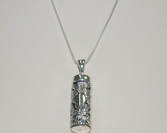 Sterling Silver 925 MEZUZAH with Hamsa Pendant Fine BOX Chain Necklace ...