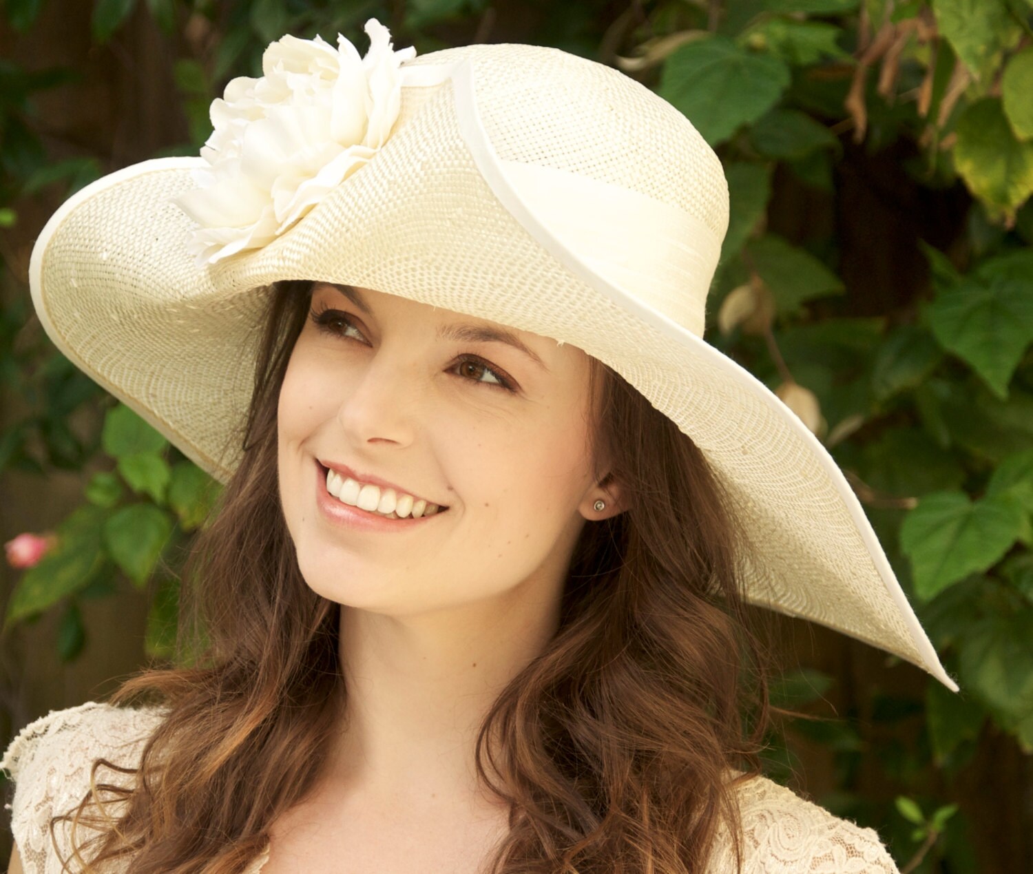 Wide Brim Cream Hat. Kentucky Derby Hat Wedding Hat Garden
