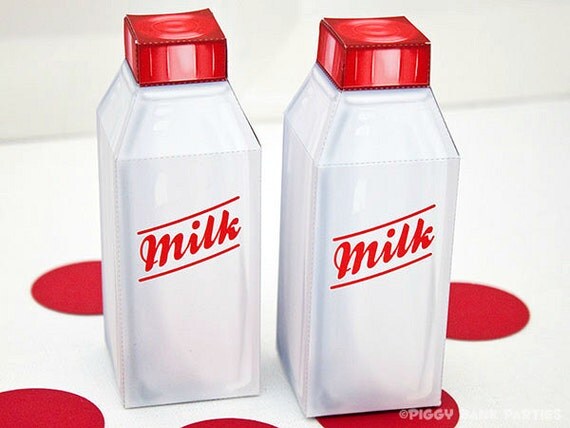 Milk Bottle Favor Box - Red : DIY Printable Vintage Glass Bottle Inspired PDF | Milk & Cookies | Farm Birthday - Instant Download Il_570xn