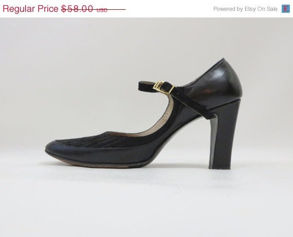 Vintage Mary Jane Shoes / Black Suede Pinstripe Heels by Frank More ...