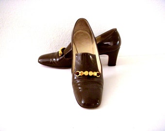 Vintage 70s Brown Patent Leather Shoes - Brown 70s Shoes from Saks ...