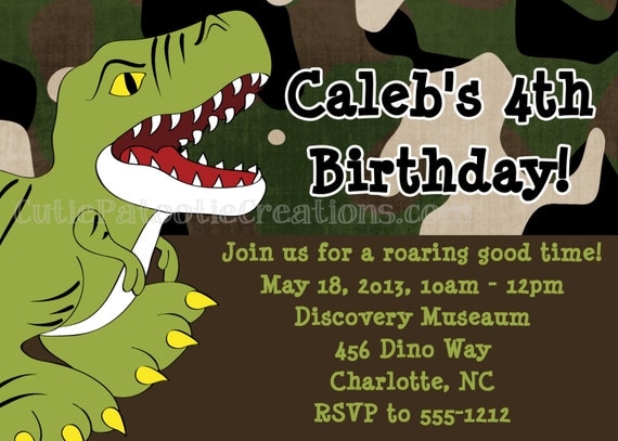 Dinosaur Birthday Invitation, T Rex Dino Party Invite, Printable or ...