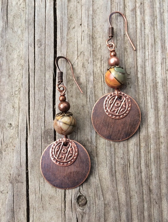 Copper Bohemian Earrings Copper Boho Earrings Copper Jewelry