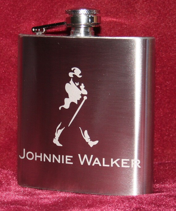 Johnnie Walker 6 oz Hand Etched Stainless Steel Hip Flask