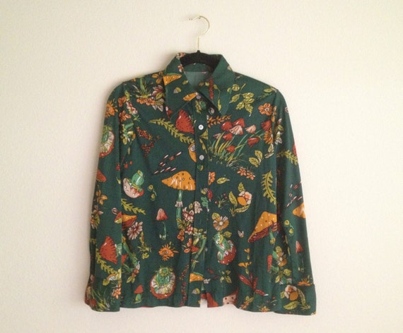 Mushroom Print Blouse herb print button up shirt