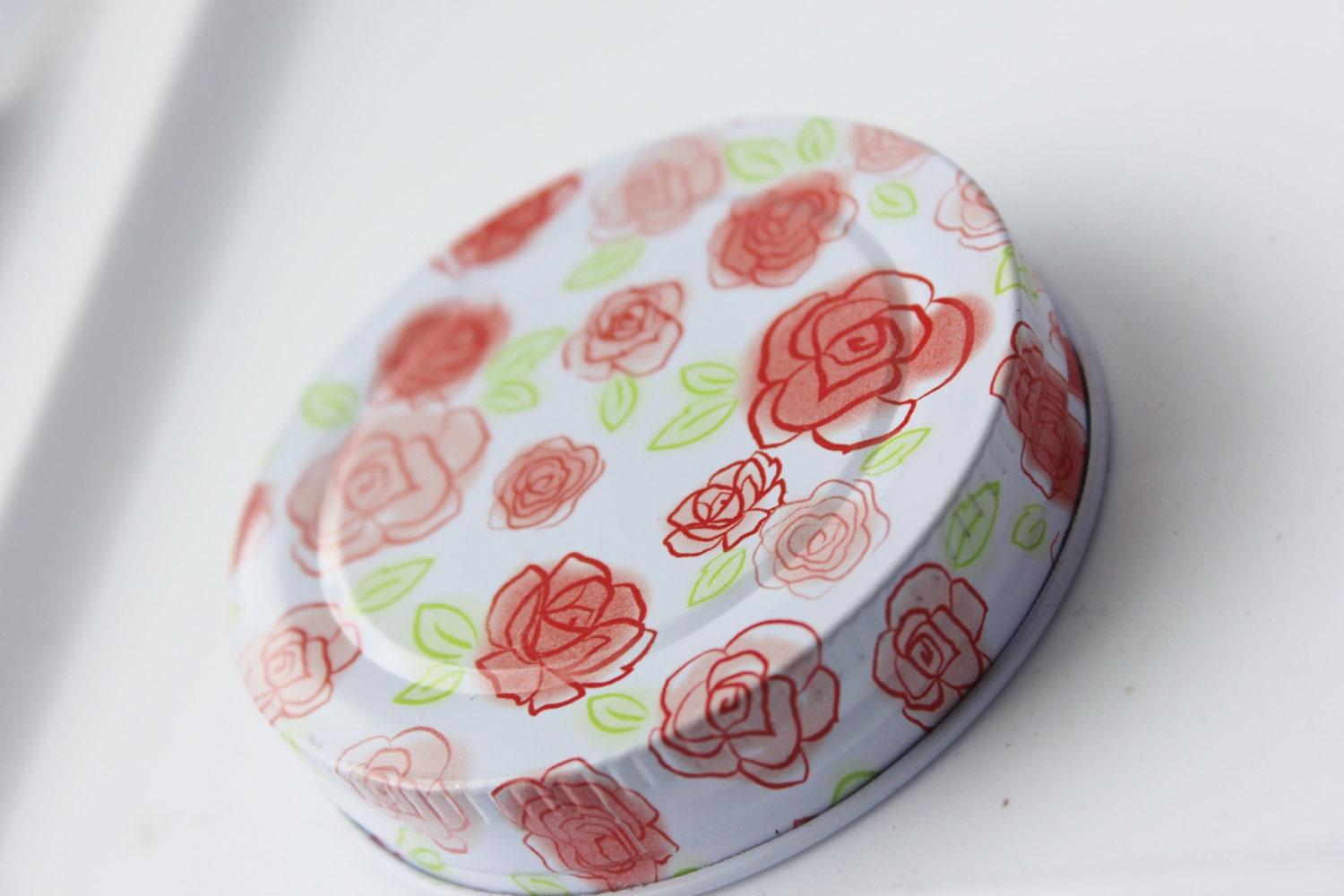 Set of 12 FLOWER JAR LIDS Mason Jars Lid Floral Print Vintage Style