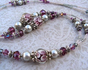 Beaded Lanyard Breakaway Lanyard ID Badge Holder Amethyst Elegance Purple Magnetic Break Away