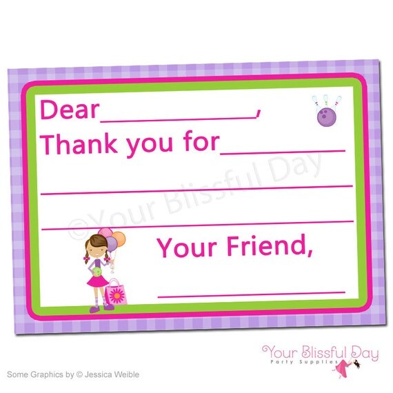 PRINTABLE Girl Bowling Party Fill-in-the-Blank Thank You Cards Il_570xn