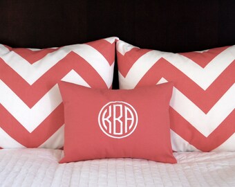 Pillow Shams, Coral Bedding, Monogram Pillow, Decorative Throw Pillow Covers Standard Full Queen Ensemble 19 x 25 Includes Monogram Pillow