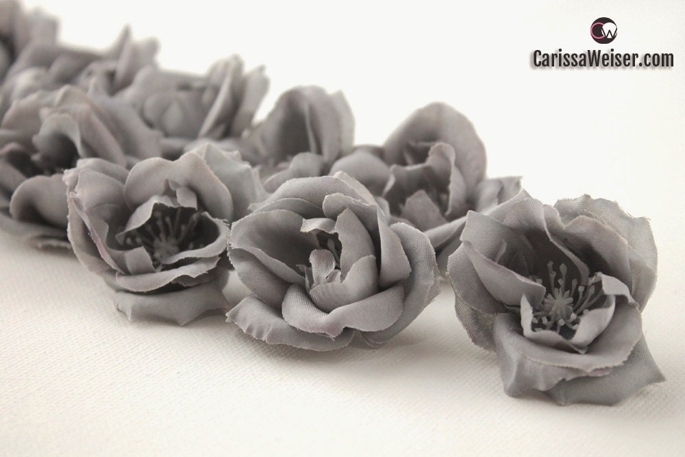 Silk Flowers 12 Small GRAY Roses Artificial Flowers GREY