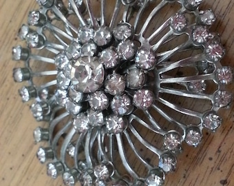 SALE Vintage Brooch Pin Silver Tone Clear Rhinestones Faceted 1950s
