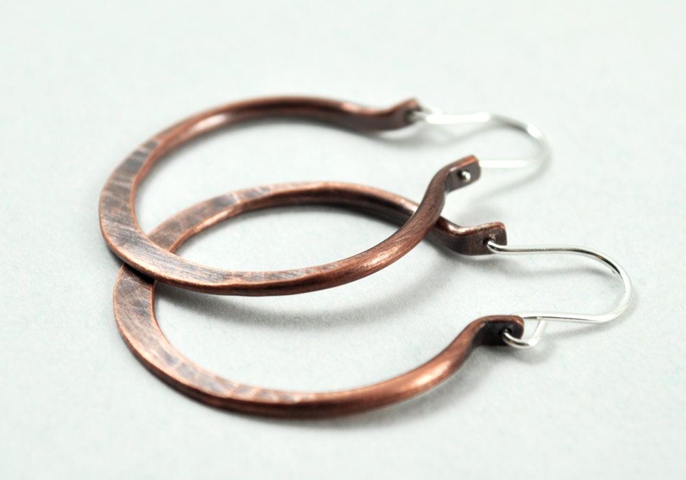 Classic Hammered Copper Hoop Earrings On By Christinasteward