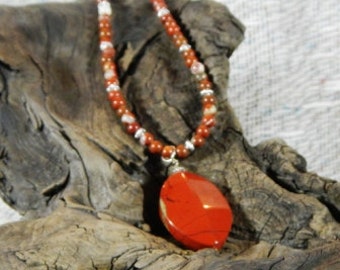 Red River jasper necklace 19" long reversible faceted pendant semiprecious stone jewelry packaged in a colorful gift bag 10478