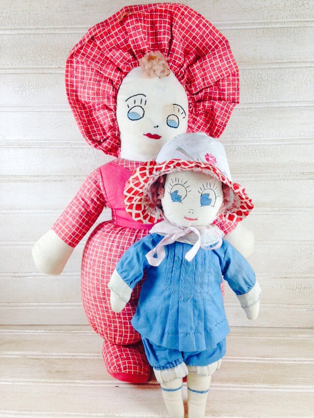 Vintage Pair of Handmade Cloth Dolls
