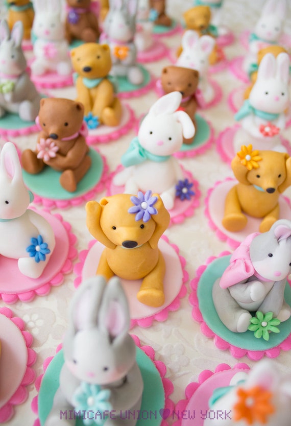 Teddy Bear & Bunny Cupcake Toppers ( 5 items, 1 Birthday Message Plate) Il_570xn