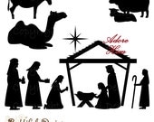 25% OFF SALE Christmas Nativity Silhouette Clip Art for Commercial Use - Wise men Shepherd Animals Extended Version Il_170x135