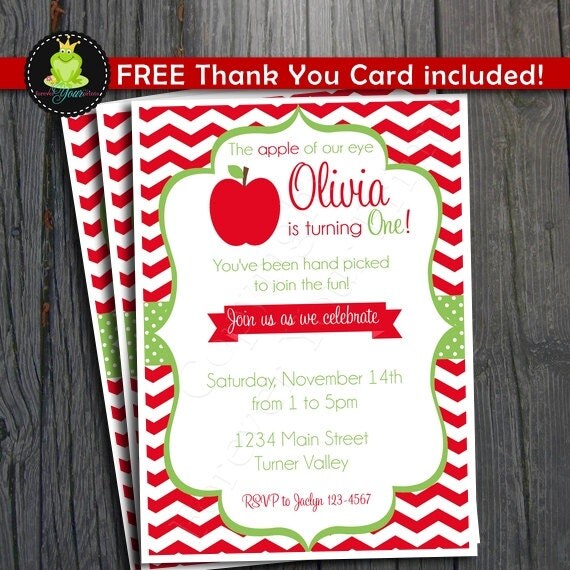 Apple of My Eye Birthday Invitation - INCLUDES Thank You Card Il_570xn