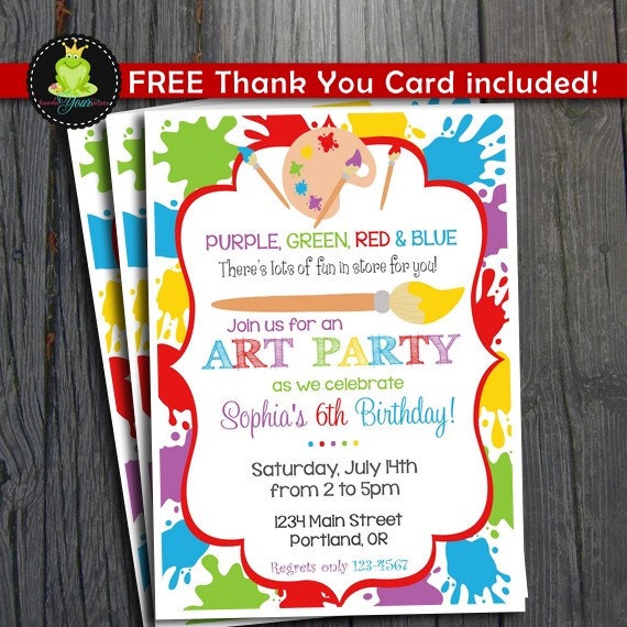 Art Party Invitation - FREE Thank You Card included Il_570xn