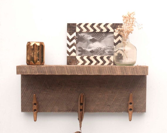 Reclaimed Wood Boat Cleat Coat Rack Shelf 18 Inches