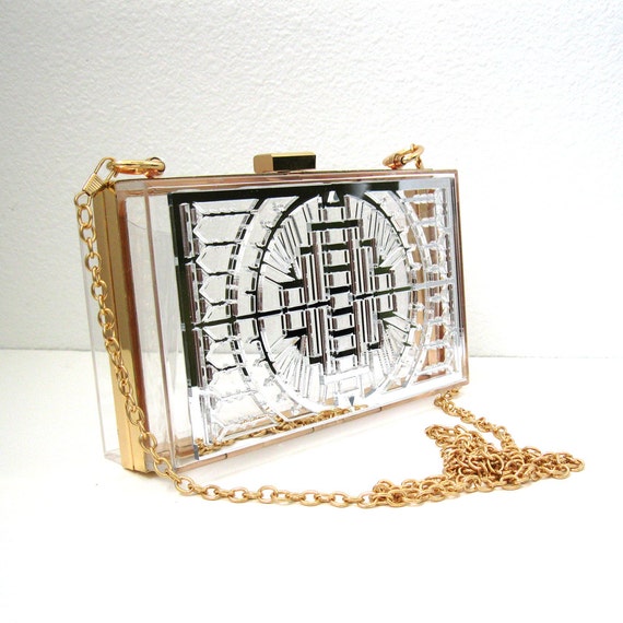 silver clear clutch bag