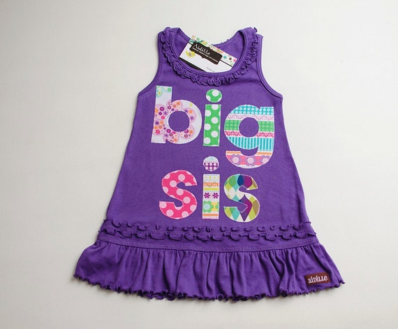 Size 3 2T 3T Purple Big Sister Dress Big Sis Tank Top Dress