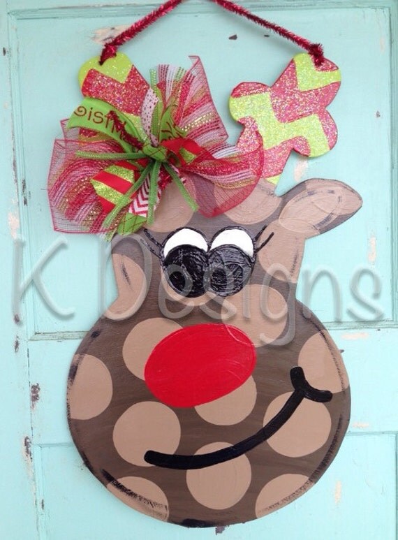 Items similar to Festive Funky Reindeer door hanger, Christmas door ...