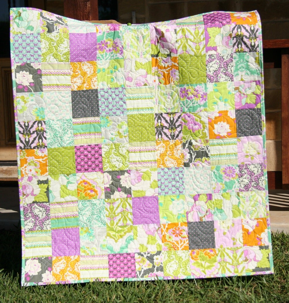 Modern Baby Girl Quilt Purple Lavender Grey Green Orange