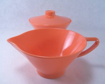 Salmon Melmac Cream and Sugar Set Vintage 70s