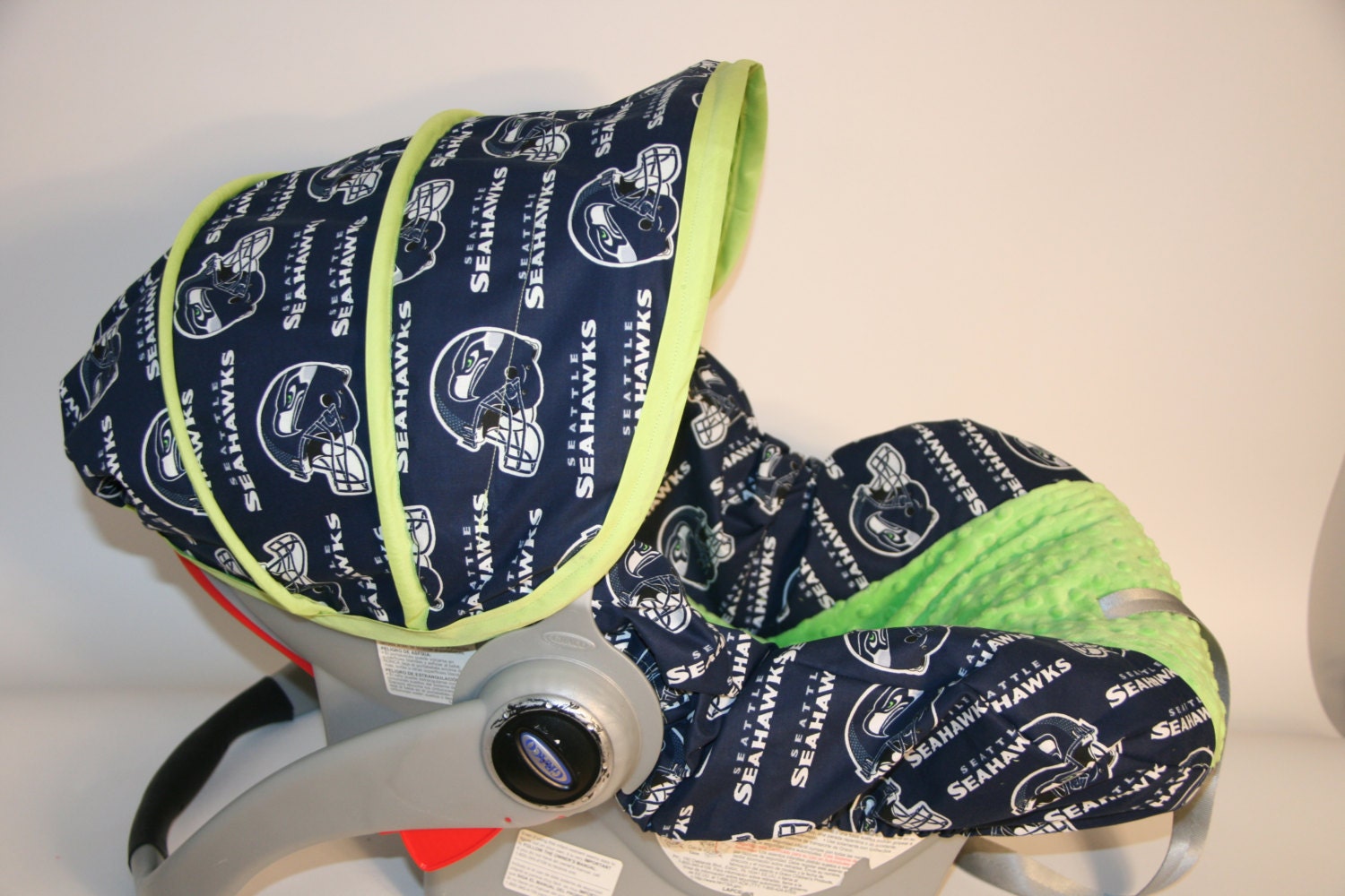 Seattle Seahawks Baby Car seat Cover with Lime minky Custom
