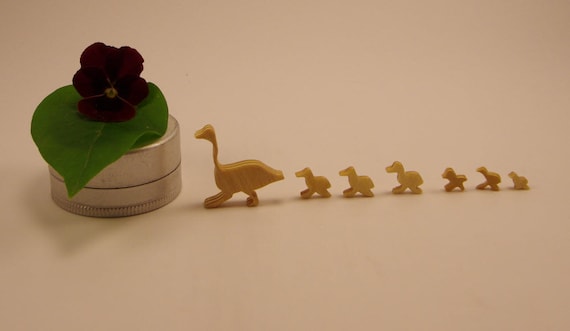 Goose and 6 Goslings Walking  --    handmade, tiny wood (birch) Waldorf animals  / mini totems / sometimes called ducks and ducklings!