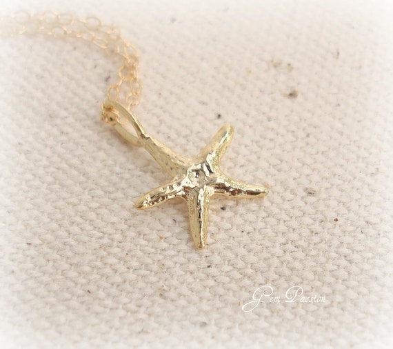 Items similar to Gold Starfish Necklace/Gold Vermeil Starfish Charm/14k ...