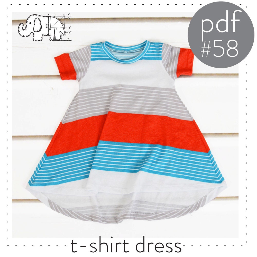 Tshirt dress  pattern  flared curved hem pdf instant