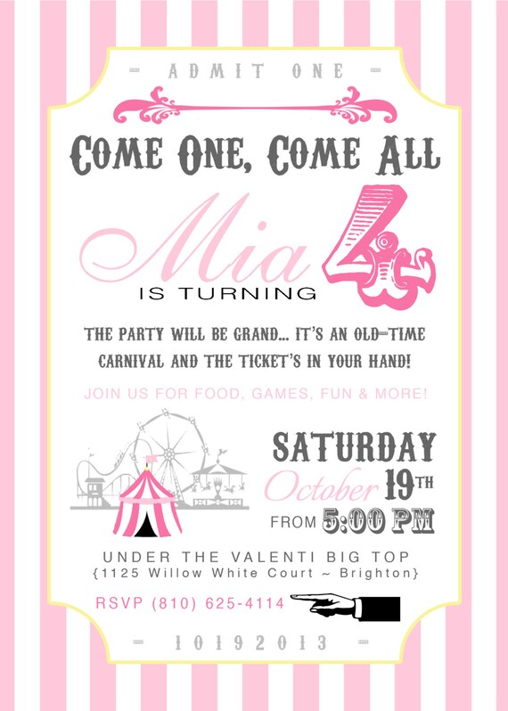 PRINTABLE (5" x 7" INVITE) - "Old Time" Carnival Collection- Vintage Design Il_570xn