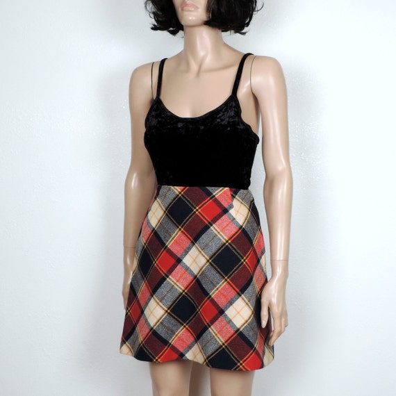 60s Plaid Vintage Mini Skirt S