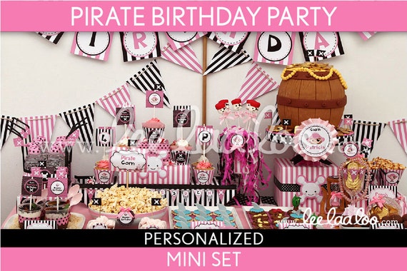 Pirate Birthday Party Package Collection Set Mini Personalized Printable // Pirate Girl Pink Black - B10Pz1 Il_570xn
