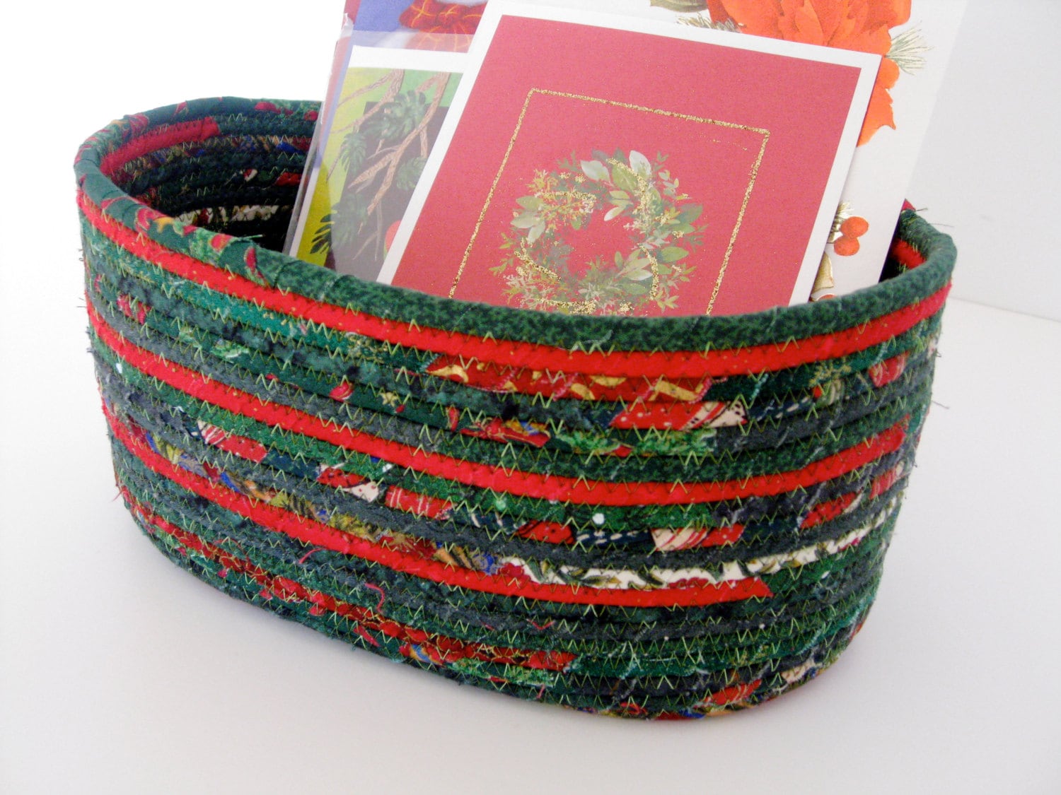 Coiled Rope Basket Christmas Card Holder