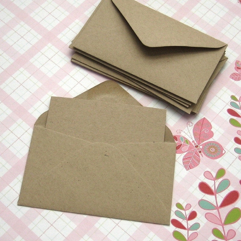 20 Mini Kraft Envelopes with Note Cards 2 1/2 x 4 1/4 inches