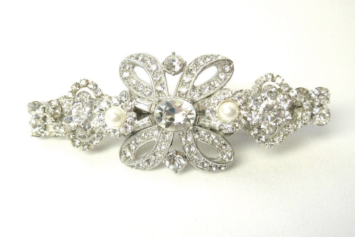 Rhinestone Barrette 3 Crystal Hair Clip by FlowerdanceBridal