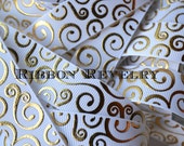 Elegant gold foil swirls on radiant white 7/8" grosgrain ribbon Il_170x135