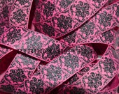GORGEOUS black gllitter damask on hot pink 7/8" grosgrain ribbon coordinates with Valentines lines Il_170x135