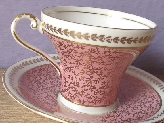 1960's Vintage  saucer cup Aynsley  antique set cup aynsley and cup saucer, tea  pink and Antique tea