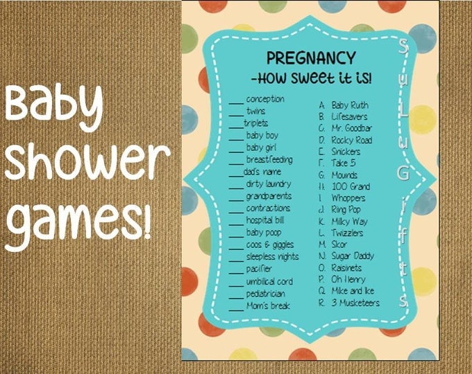 Baby Shower Game Candy Bar Game Instant Download Printable PDF File ~ Happy Dots Design Sweet Baby Game Sweet of fun!